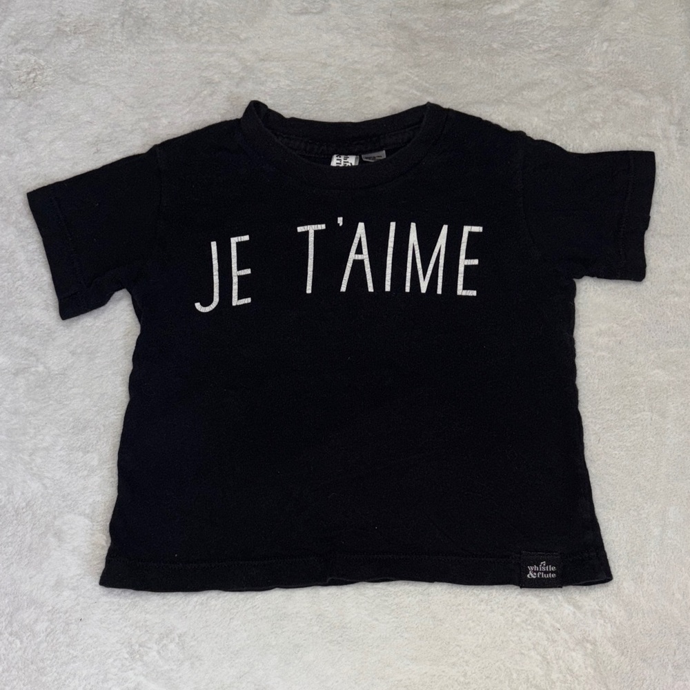 Whistle & Flute 12-18 month Je T'aime Kids Black T-Shirt